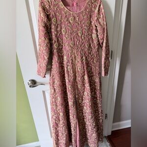 Elegant Pink and Gold Embroidered Anarkali Dress